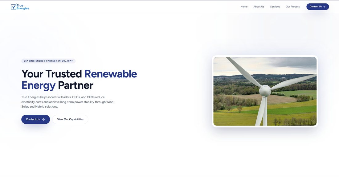 True Energies website on desktop